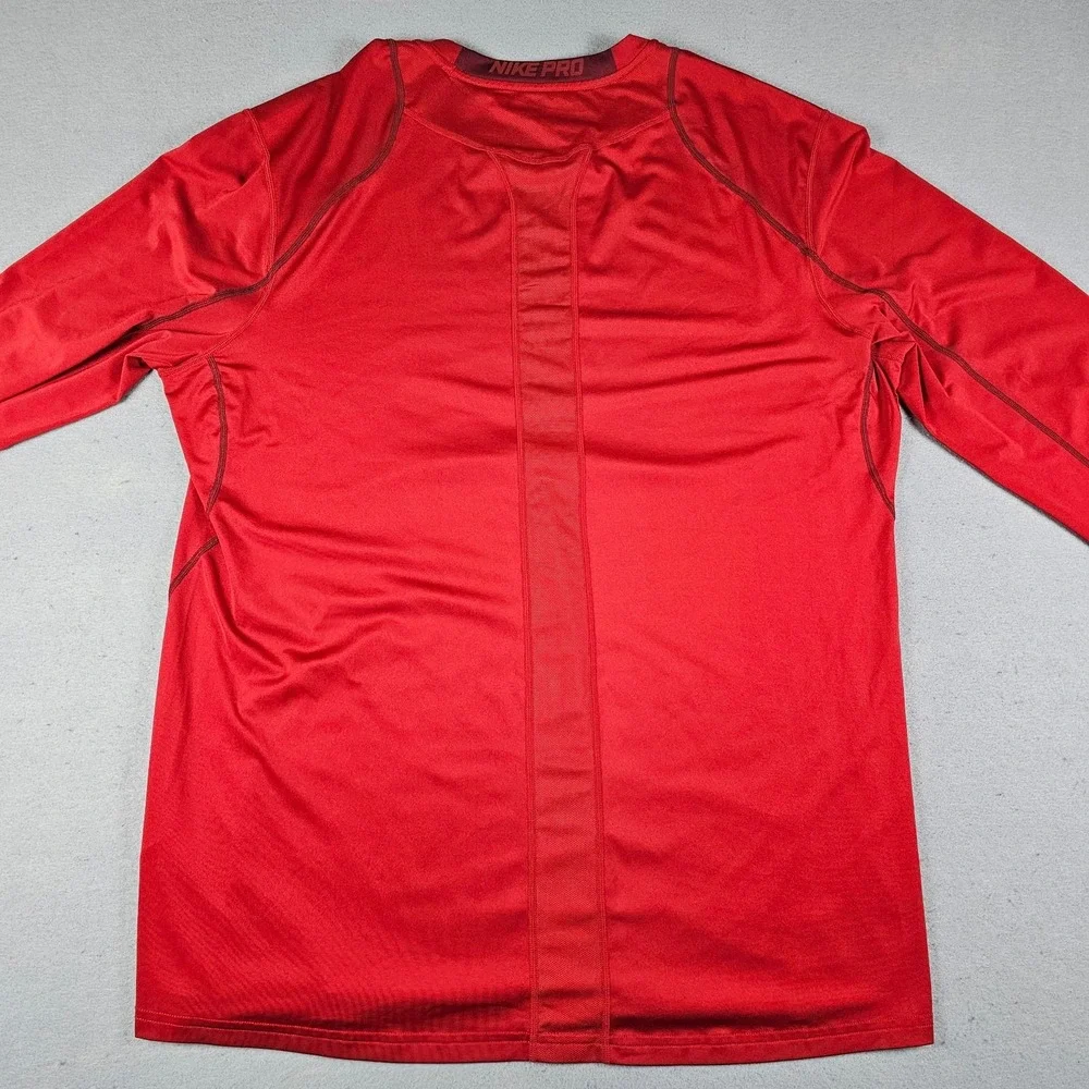 Nike Pro Base Layer Shirt Mens Extra Large Red Long Sleeve Fitted Dri-Fit Crew